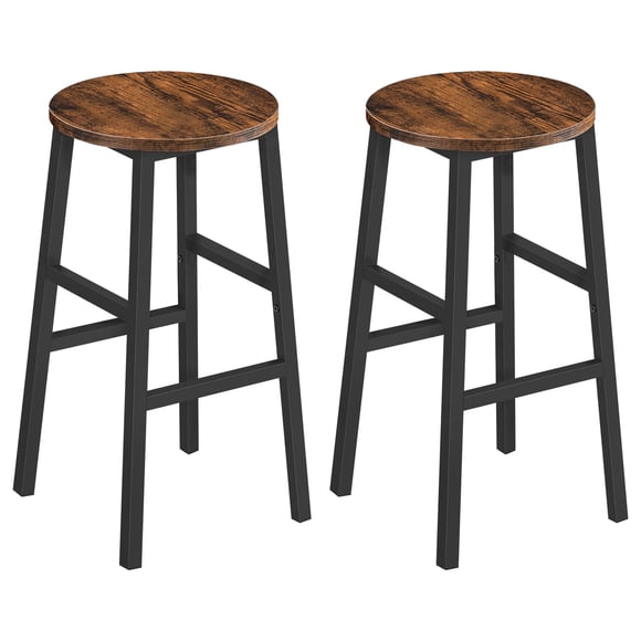 Taburetes de bar MAHANCRIS redondos con reposapiés de 65 cm, color marrón industrial