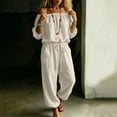 thumbnail image 6 of Women's Solid Cotton Linen Jumpsuit, off Shoulder 3/4 Sleeve Elastic Waist Romper with Pockets, Cuffed Ankle Casual One Piece Outfit for Daily Wear Beige XL(XL), 6 of 6