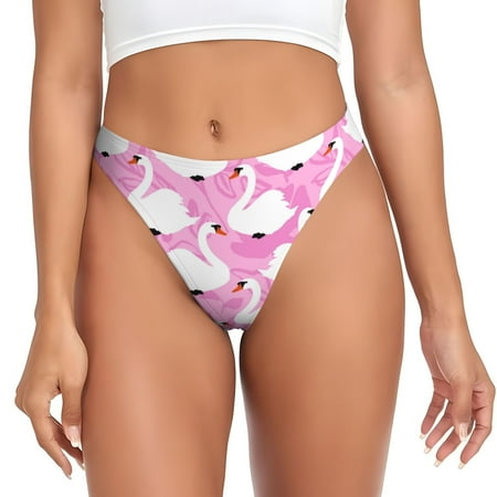 Qokaie Beautiful Swans Printed Women s Cotton Thong Underwear  Sexy Breathable Panties G-string-Large