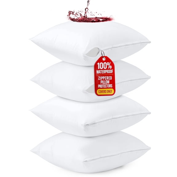 Utopia Bedding 4 Pack Waterproof Throw Pillow Protectors with Zipper 26 x 26 Inches (White), Bed Bug Proof Pillow Case Covers, Moisture Wicking Pillow Encasements