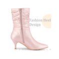 thumbnail image 3 of BLISSFUL STEP Women's Boots Faux Leather Mid Calf Slouch Pointed Toe Kitten Heel Zip Up Boots Light Pink 6.5, 3 of 6
