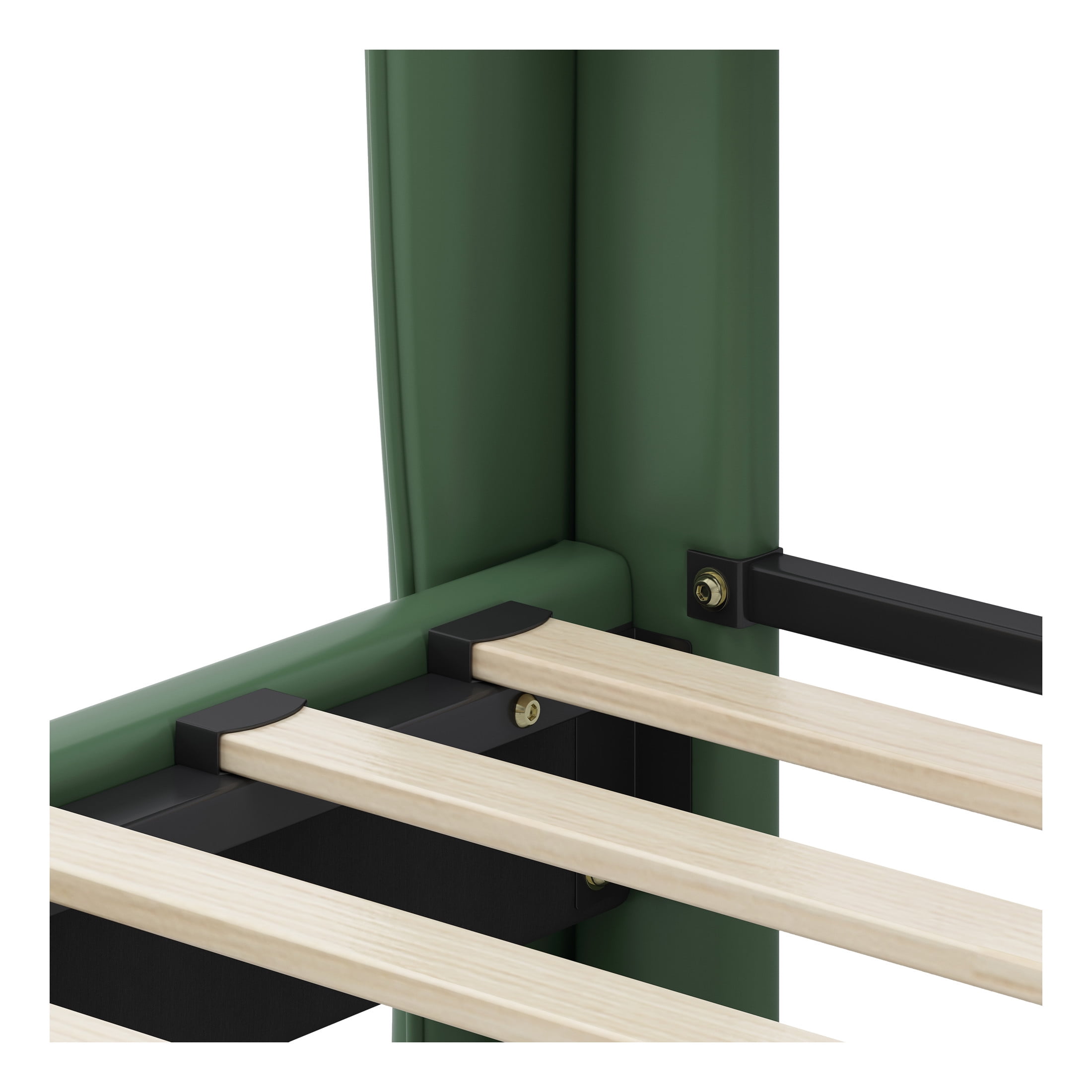 Salas Queen Size Green Modern Upholstered PU Leather Platform Bedframe with Gold Metal Accents and Wingback Headboard