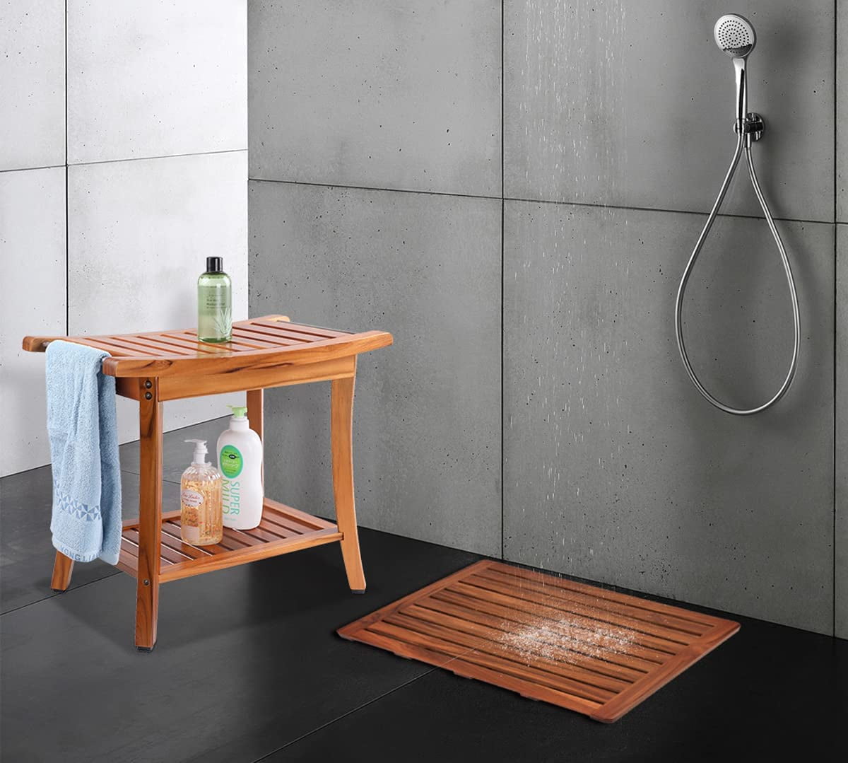 ᐈ 【Aquatica Onde Waterproof Iroko Wood Bath Shower Floor Mat