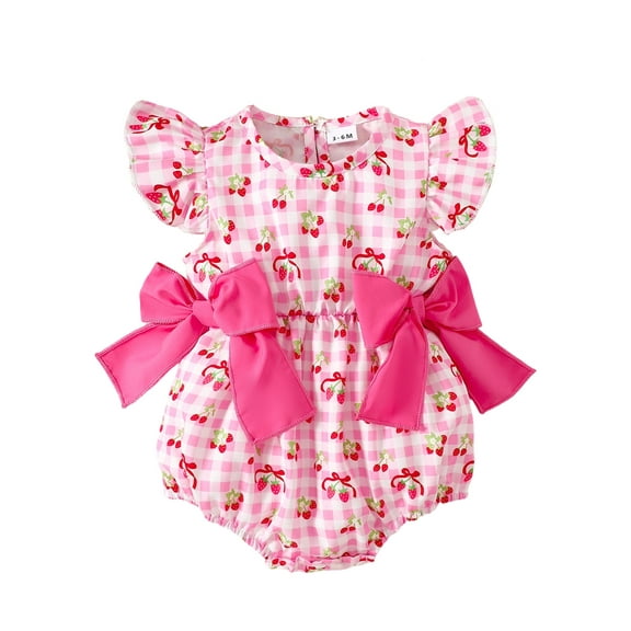 Rovasas Baby Girls Rompers Flower/Fruits Print Round Neck Infant Bodysuits