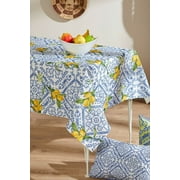 Italian Lemons and Blue Patterned Tablecloth Perfect for Spring and Summer Decorating