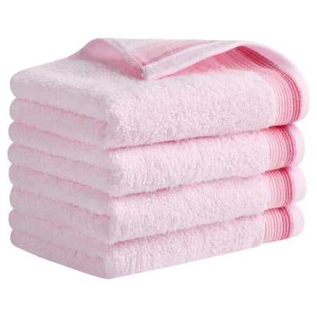 REGALWOVEN Hand Towels for Bathroom Cotton Striped Pattern Absorbent Soft Decorative Hand Towel Pink-14 x 30 4-Piece