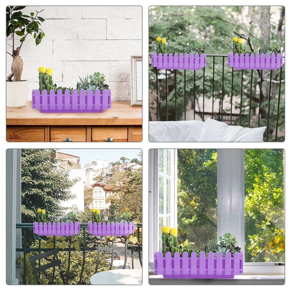 LEORX Garden Flower Pots 2Pcs Rectangular Purple Plastic Flower Window Box Fence Planter 12.6x5.9x4.3in