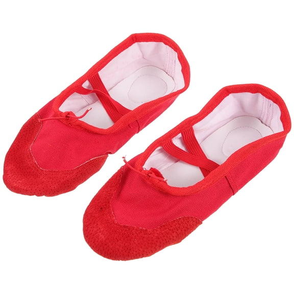 MEIBUTYUP 1 Pair Satin Ballet Shoes Red PU Round Toe Dance Shoes for Adults Jazz Ballet Practice