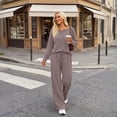 thumbnail image 5 of SUNBS Lounge Sets for Women Two Piece Sets Henley Neck Top Wide Leg Pants Vacation Fall Travel Outfits, 5 of 8