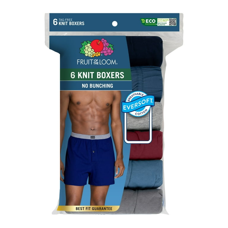 Fruit of the Loom Men's Knit Boxers Relaxed Fit, Soft Cotton