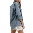 thumbnail image 6 of hirigin Women Shirt Long Sleeve Turn-Down Collar Button-Down Solid Blouse Tops for Casual Daily (Dark Green, L), 6 of 7