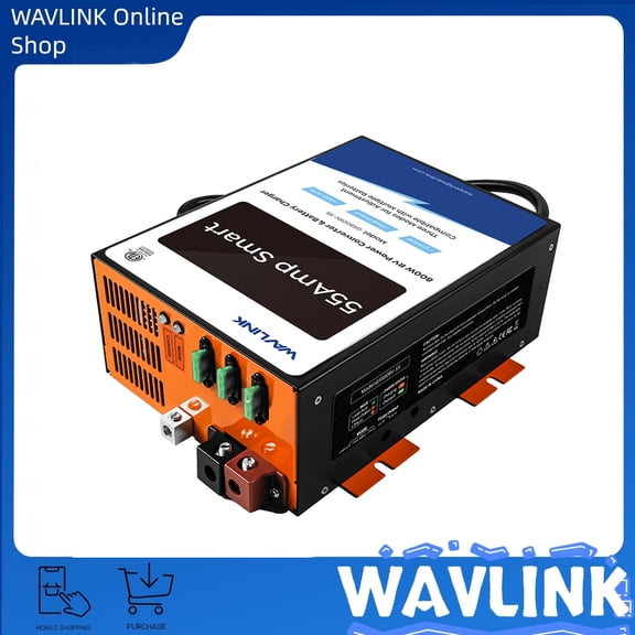 WAVLINK RV Power Converter 55A, 120V to 12V DC Smart Lithium Battery, Lead-Acid Battery & Fixed Voltage Mode, Compatible with Various RV Batteries