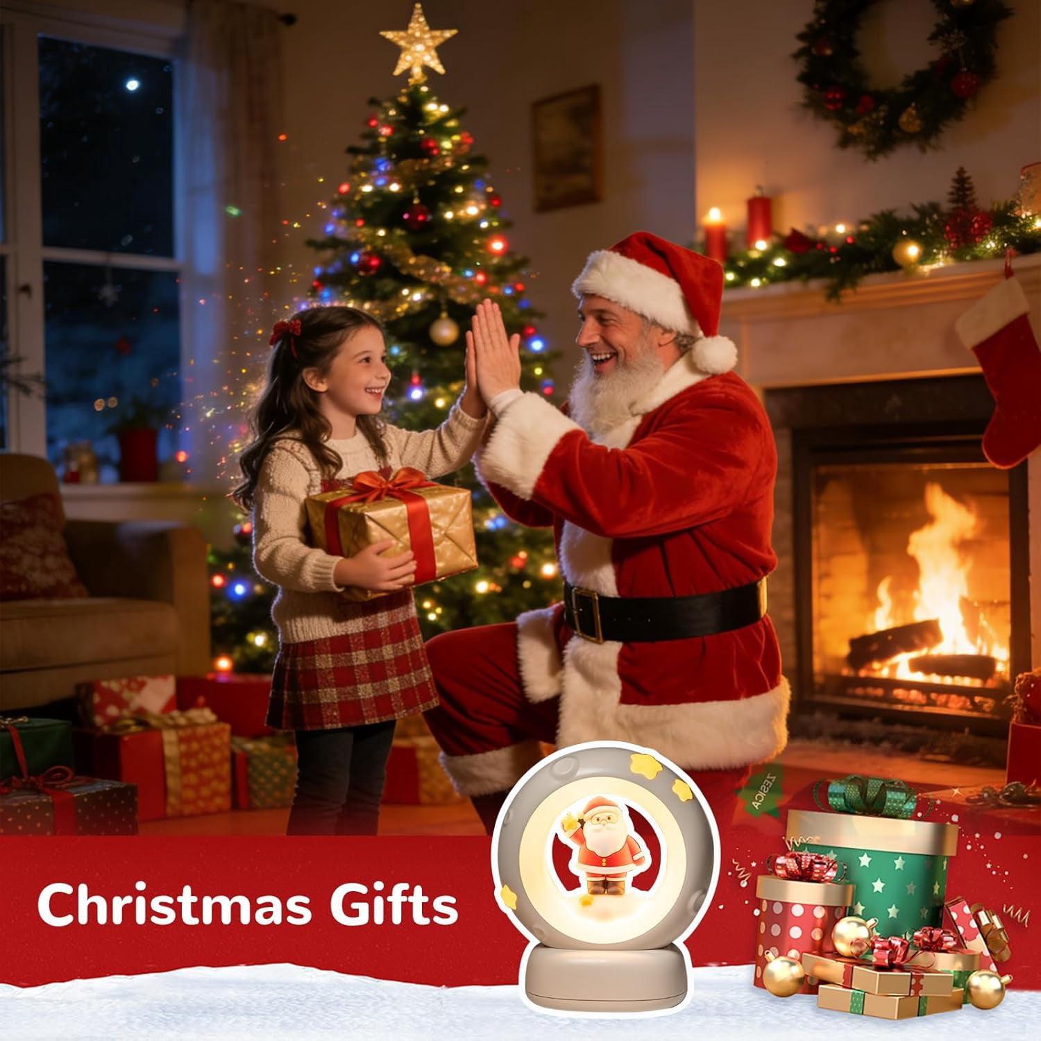 Space Christmas Night Light for Kids Baby, Cute Christmas Tree Nursery Lamp with Touch Sensor, Dimmable Rechargeable Bedside Light, Christmas Gifts for Boys Girls