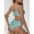 thumbnail image 3 of ZAFUL Women Swimsuit Paisley Print Lace Up High Waisted Tankini Swimwear Light Green S, 3 of 7