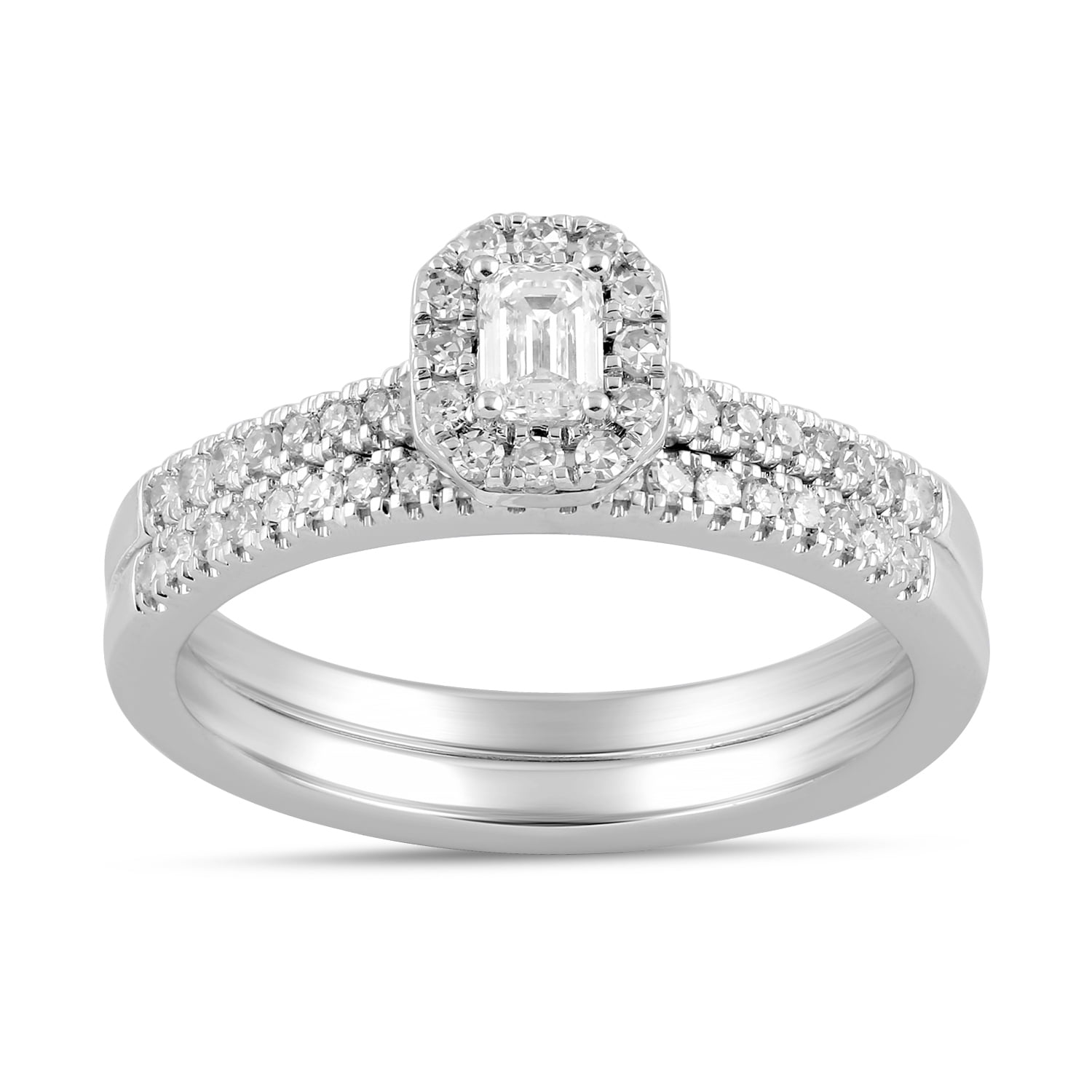 Brilliance Fine Jewelry Sterling Silver 1/2ct Emerald Lab Grown Diamond Bridal Ring Set