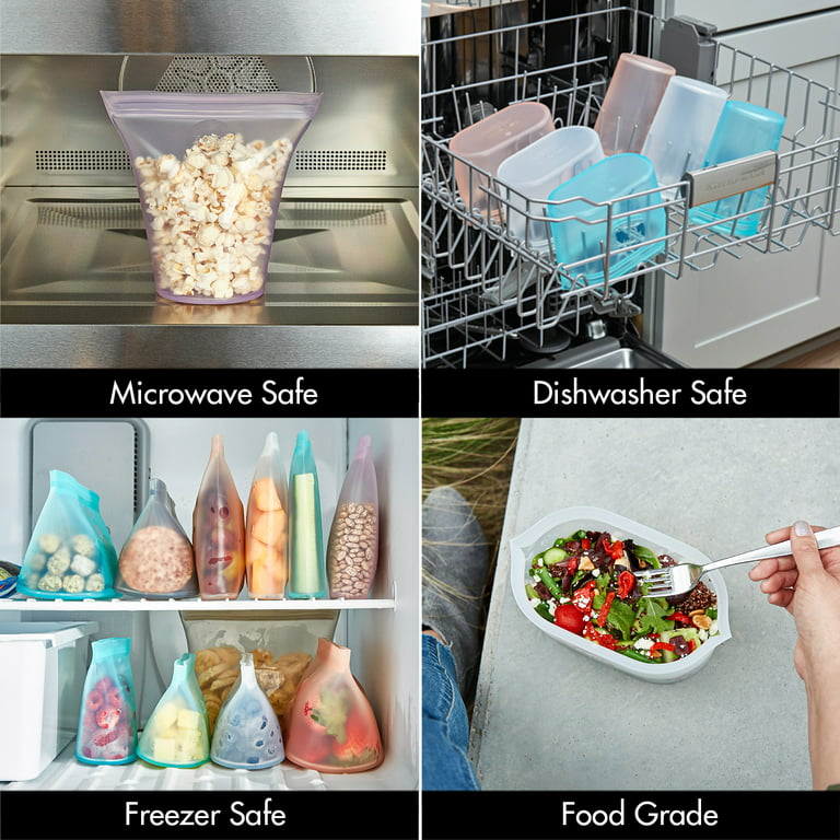 Ecoberi Reusable Food Storage Bags, 100% Food Grade Silicone, BPA Free, Airtight, Freezer Safe, Set of 3 (Pink)