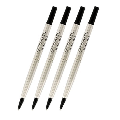 Parker Quink Ink Roller Ball Pen Refills, Medium Point, Black Ink, Pack of 4