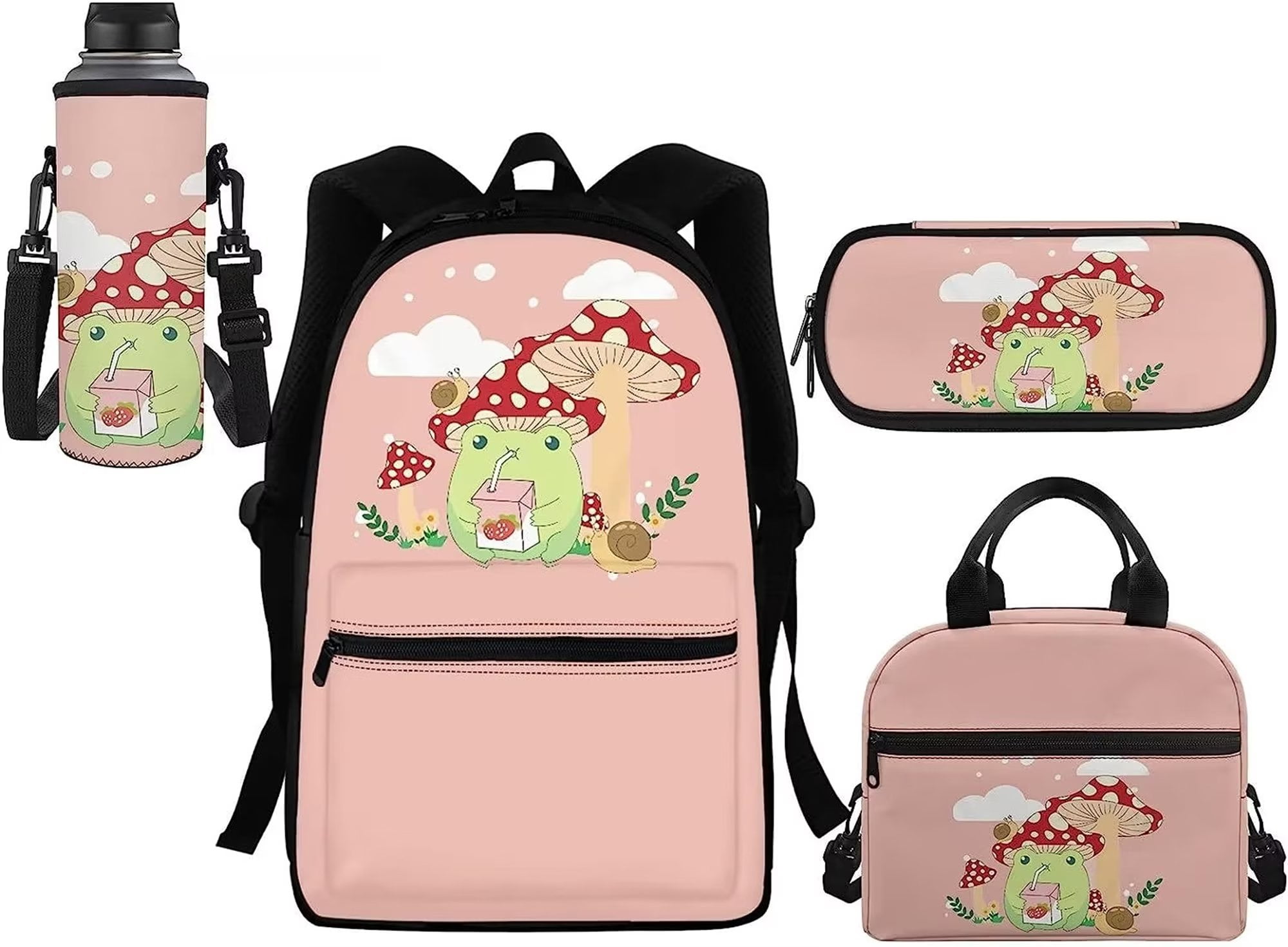 Fkelyi Pink Kitten Cat Bookbag and Lunch Bag Set for Girls Elementary School Backpack 17 inch Back Pack Kids School Bag Lunch Box Bento Pencil Case