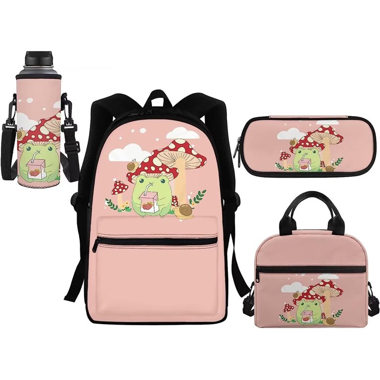 FKELYI Mushroom Frog Backpack and Lunch Bag Set for Girls Boys Bookbag  Elementary Middle School Bag 17 Inch Backpacks Pencil Case Lunchbox Water  Bottle Pouch Cute Stationery Satchel - Walmart.com