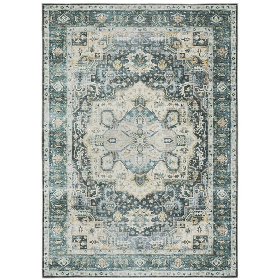 Avalon Home Celeste Washable Center Medallion Blue/ Ivory Indoor Area Rug