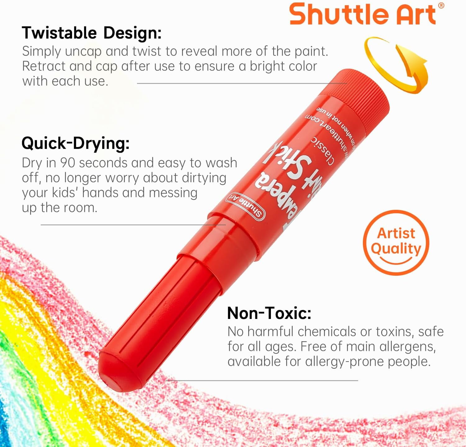 Tempera Paint Sticks, 32 Colors Solid Tempera Paint for Kids, Super Quick Drying, Works Great on Paper Wood Glass Ceramic Canvas