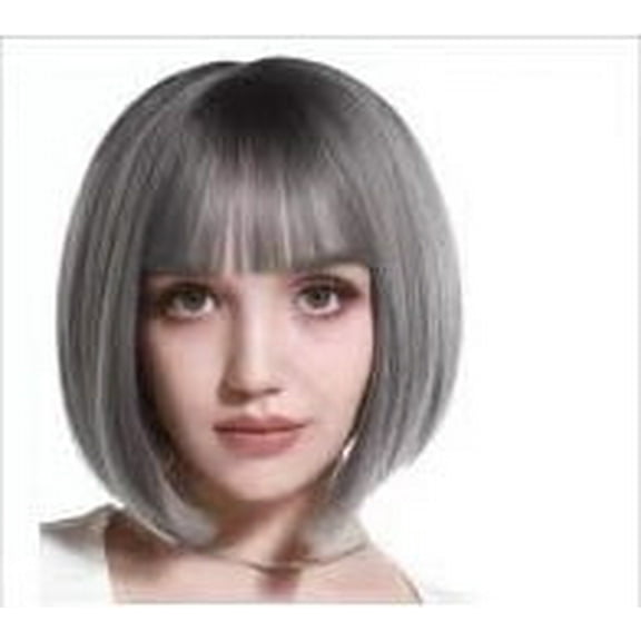 XmhyTop Shoulder-Length Straight Bob Wigs with Air Bangs, Honey Brown Natural-Looking Style , Premium Heat-Resistant Fiber, Women's Fashion Wigs，Grey