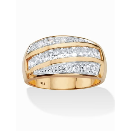 PalmBeach Jewelry Men s Square Cut Genuine Red Garnet Blue Sapphire or White Cubic Zirconia and CZ Channel Set Ring 14k Gold Plated .925 Silver