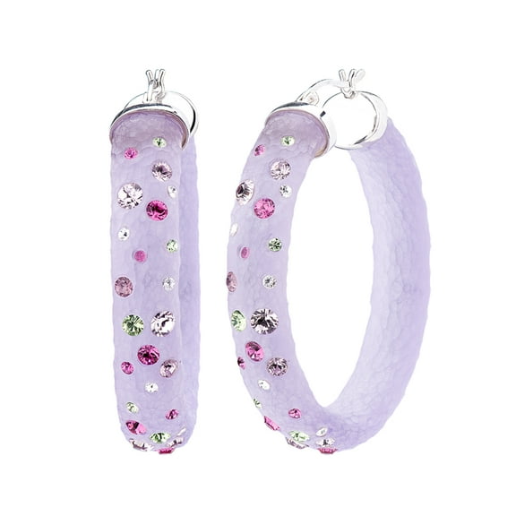 Handcrafted Purple Lucite 56mm Large Hoop Earrings with Coloful Confetti Crystals