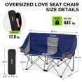 thumbnail image 3 of FUNDANGO Folding Double Camping Couch for Adults Loveseat Camping Chair with Cup Holder Support 400lbs 2Person Portable Camping Chair, Blue/Grey, 3 of 10