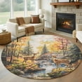 thumbnail image 2 of Autumn Forest Deer Large Area Rugs for Bedroom Living Room, Soft Non Slip Carpet Bedside Rug, Elk River Mountain Round Floor Cover Kitchen Accent Rug 6' for Dining Room/Office, 2 of 9