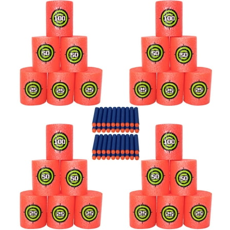 64pc Kit Soft Foam Targets for Nerf N-Strike Blasters and 40 Soft Darts for Practice