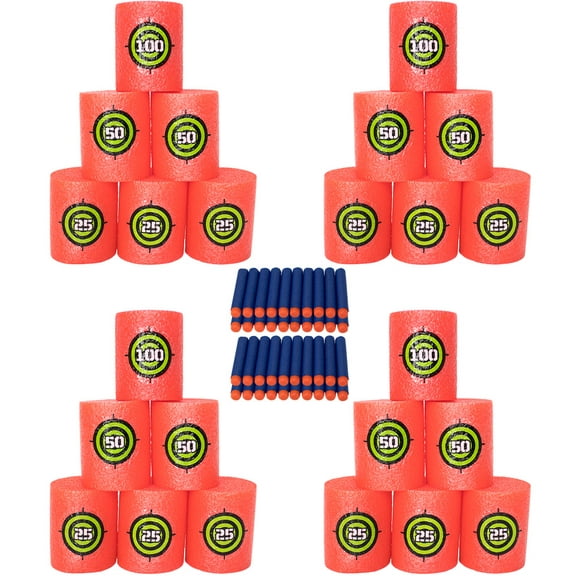 64pc Kit Soft Foam Targets for Nerf N-Strike Blasters and 40 Soft Darts for Practice