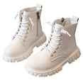 thumbnail image 3 of XIMIN Girls PU Leather Riding Boot Solid Color Non Slip Ankle Boots Short Combat Boots Side Zipper Lace Up Shoes Fall Winter Trendy Chelsea Booties, 3 of 7