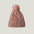 thumbnail image 2 of Mikilon Women Plus Velvet ‌Kintted Hats Winter Solid Color Pom-Pom Thicken Warm Hats Outdoor Puffball Thermal Hats, 2 of 3