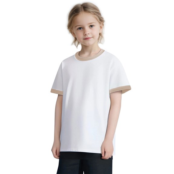 Boys Girls Short Sleeve T-Shirts Cotton Crewneck Tops 2-13 Years Toddlers Teens Casual Pullover Breathable Color-Block Athletic Workout Tees