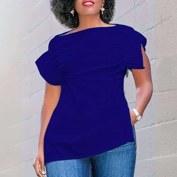 Blczomt Shirts for Women Summer Puff Sleeve Blue Dressy Casual T Shirt Plain Soft Trendy Ladies Blouse