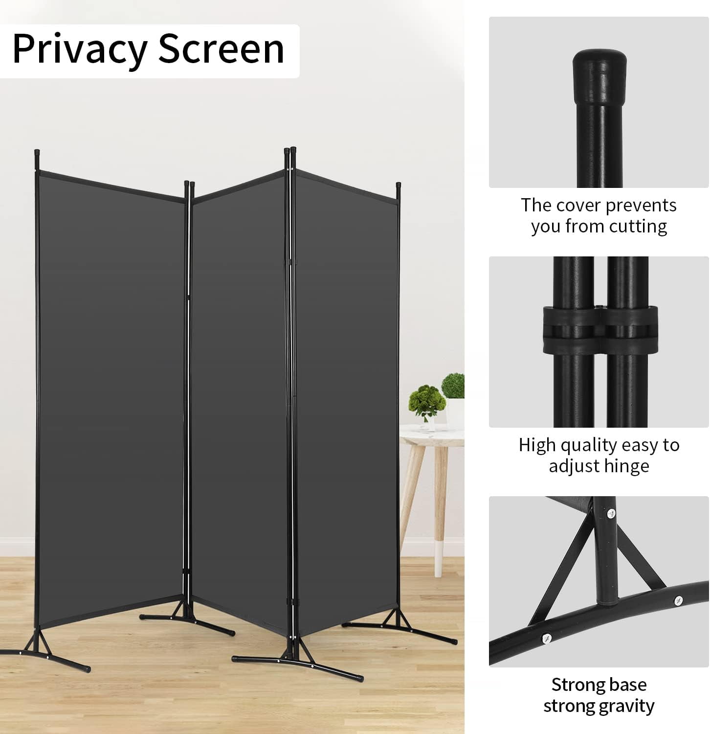 FDW 3 Panel Room Divider 5.9FT Partition Room Separators with Metal Frame Portable(Beige)