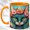Orange, variant on Floral Cat Coffee Mug, Teal Cat Mug, Ceramic 11 oz
