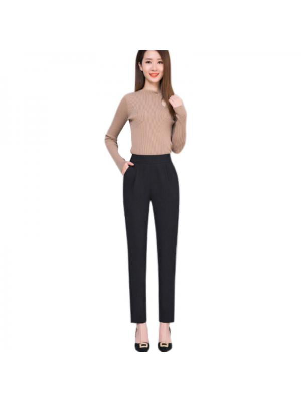 Womens High Waisted Capri Pants Formal Office Work Cropped Trousers Pants