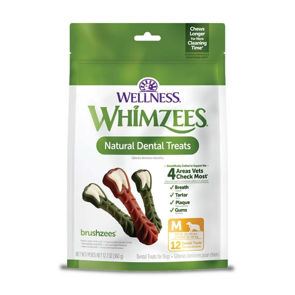 Wellness WHIMZEES Brushzees Dog Dental Treats, Medium Size Stick, (12 Count)