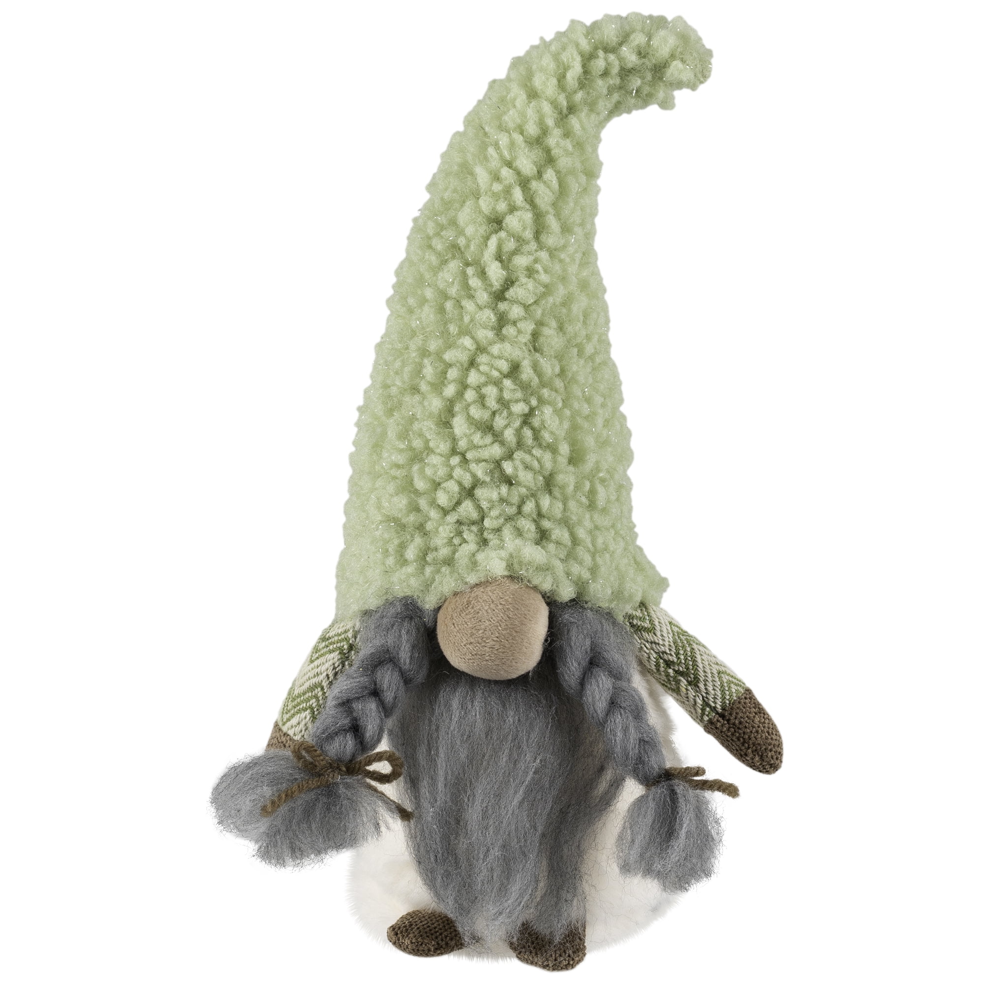 Gnome Girl in Faux Fur Hat Christmas Figure - 12" - Green