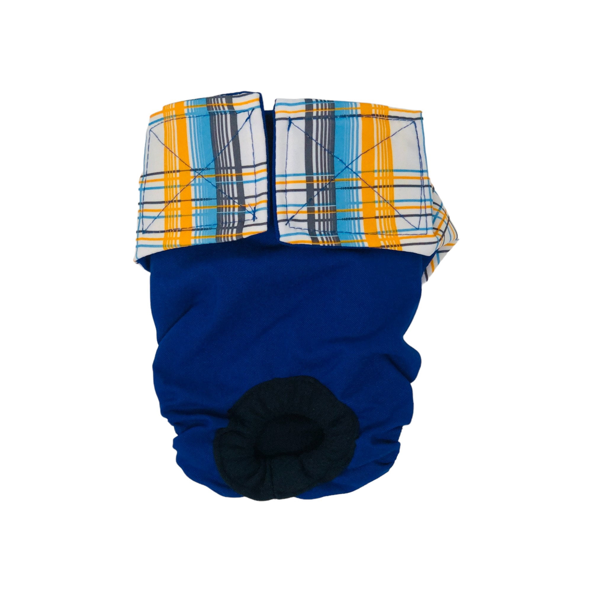 Barkertime Blue Yellow Plaid on Blue Dog Diaper
