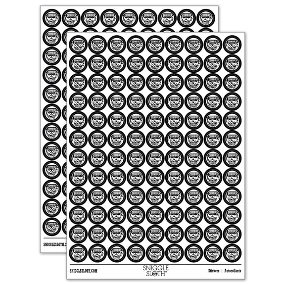 Zombies Scary Undead Face 200 Round Stickers - Black - Gloss Finish - 0.50" Size