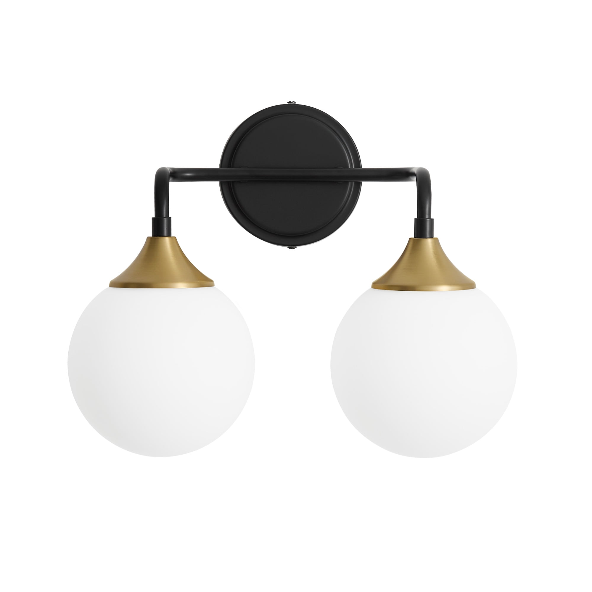 Deyidn 2-Light Black and Gold Modern Vanity Light, 14 Inch Dimmable Bathroom Light Fixture with Opal Glass Globes for Mirror