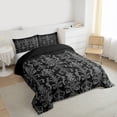 thumbnail image 3 of Manfei Ancient Damask Jacquard Full Size Comforter Sets,Victorian Baroque Print Bedding Comforter Set,Black Gray Bedding Sets For Kids,Microfiber Bedroom Decor Reversible,3-Piece, 3 of 8