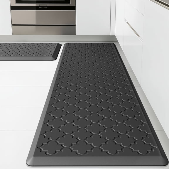 2 Piece Anti Fatigue Kitchen Mats Set - Cushioned Non-Slip Comfort Standing Mats, Grey