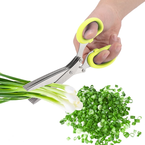 Cortador de Cilantro, Acero inoxidable, 5 Capas, Tijeras de Cocina, Tijeras para Ensalada, Tijeras para Verduras, HerramientA Triturada para Picar Albahaca, Cebollino y Perejil