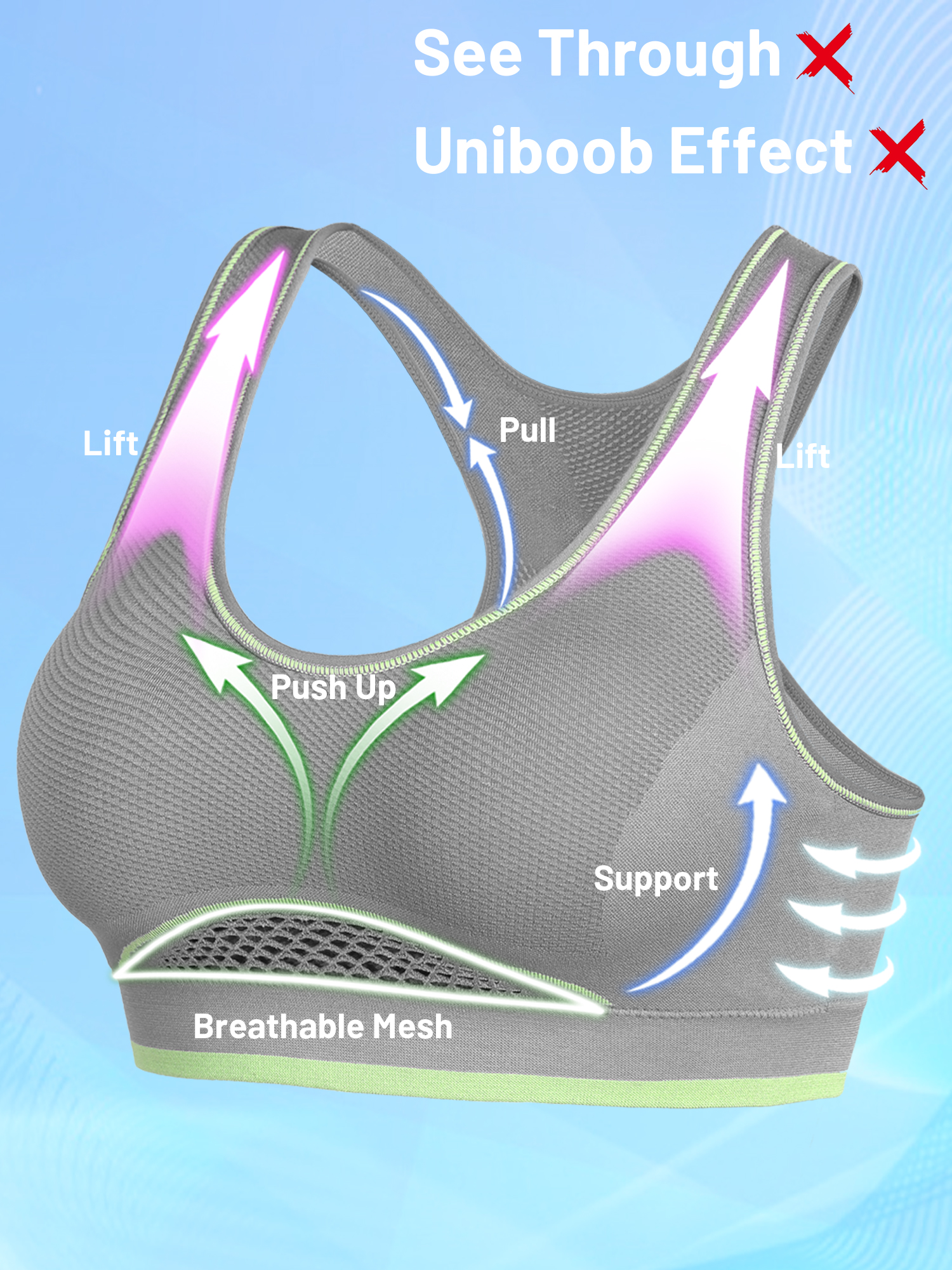 Women's Sports Bras High Impact Seamless Yoga Racerback with Removable Cups - image 2 of 6