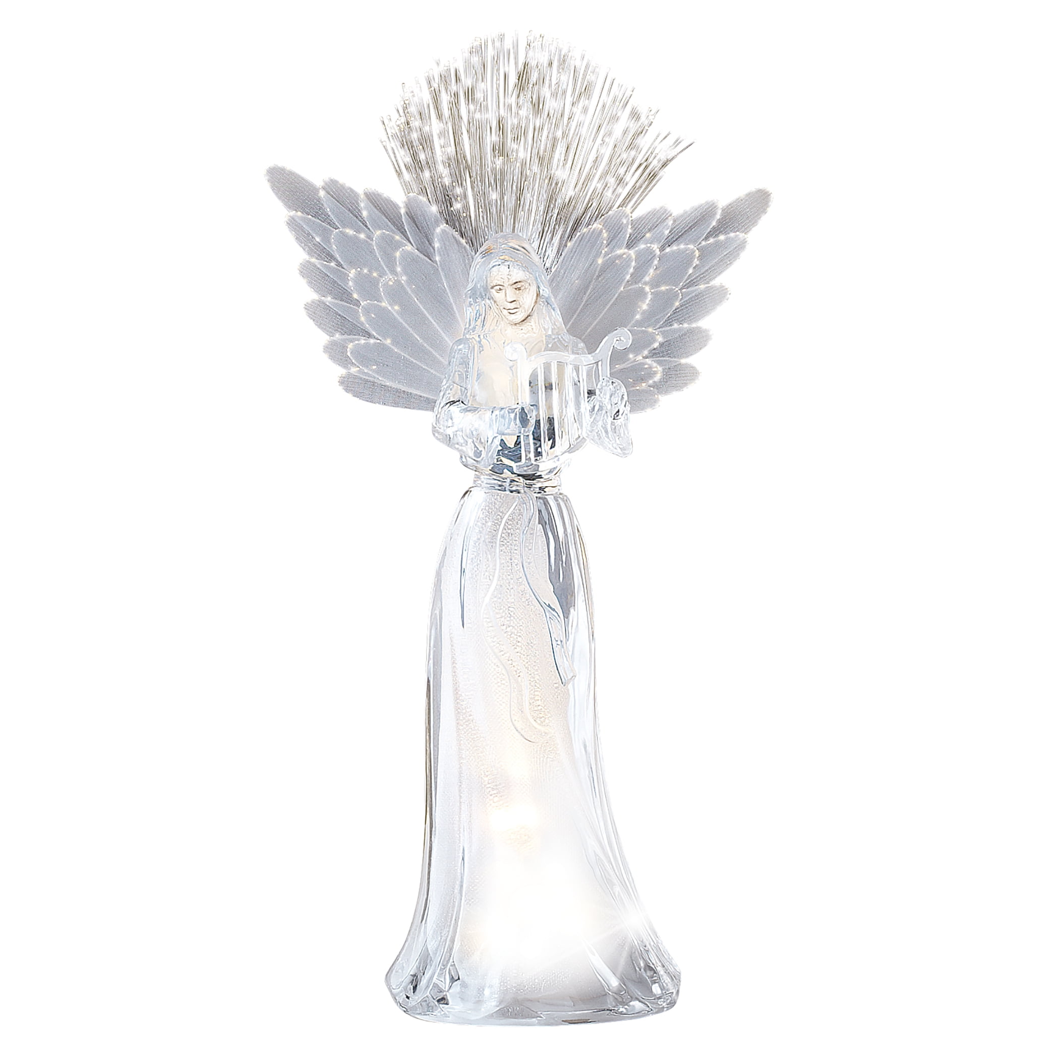 ADORABLE VINTAGE BLUE & SILVER GLITTERY ANGEL WITH HARP FIGURINE. 