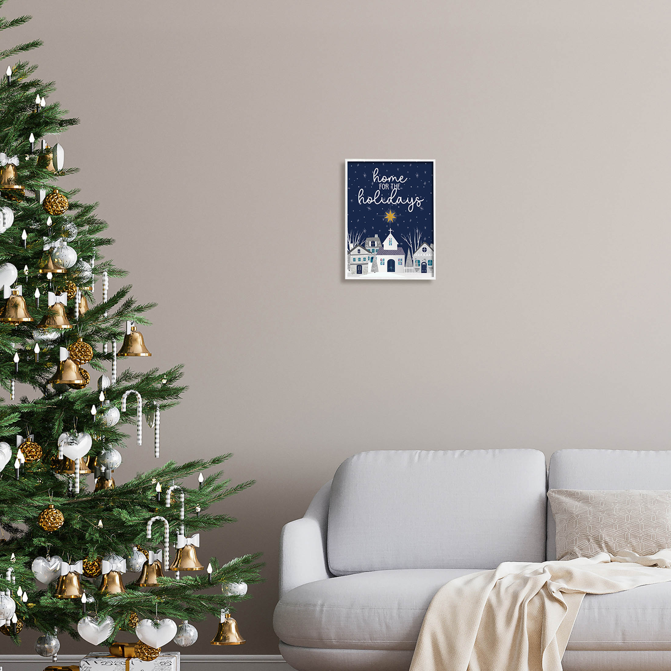 Stupell Industries Home For The Holidays Night Sky Graphic Art White Framed Art Print Wall Art, Design by Linda Birtel